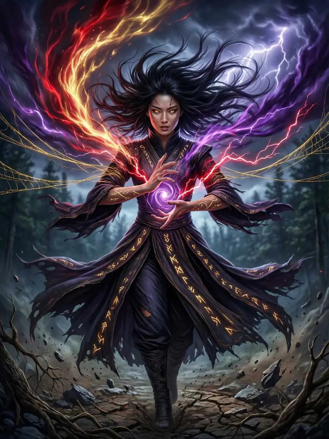 Powerful sorceress casting a spell
