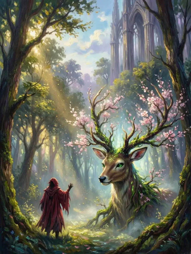 Enchanted Guardian of the Forgotten Grove: Digital Fantasy Wall Art Print (Instant Download)