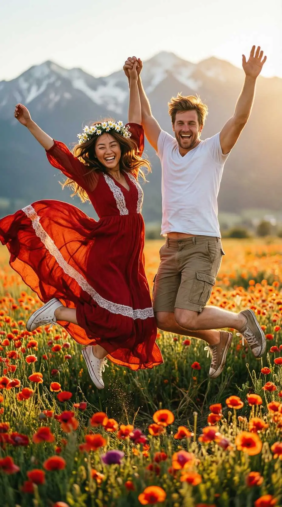 Jumping in a flower Field