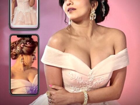 Monalisa in baby pink shade gown