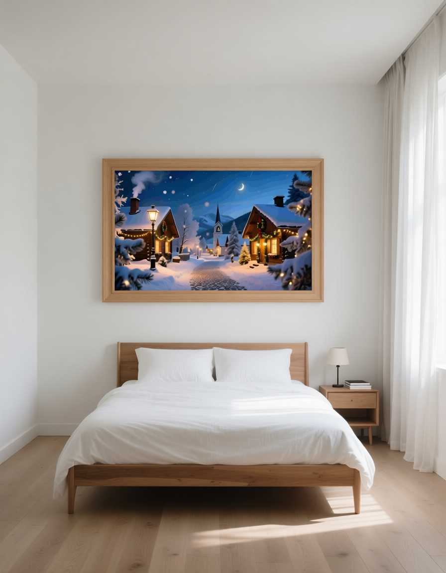 "Midnight Magic: A Cozy Christmas Village in the Snow" - Digital Wall Art Print - Image 5