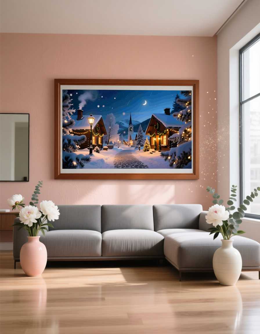 "Midnight Magic: A Cozy Christmas Village in the Snow" - Digital Wall Art Print - Image 3