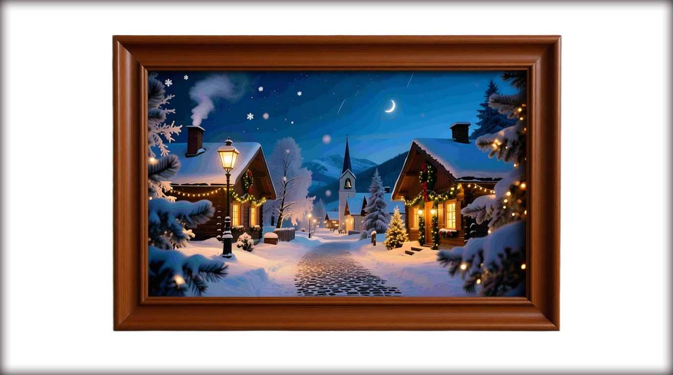 "Midnight Magic: A Cozy Christmas Village in the Snow" - Digital Wall Art Print - Image 2